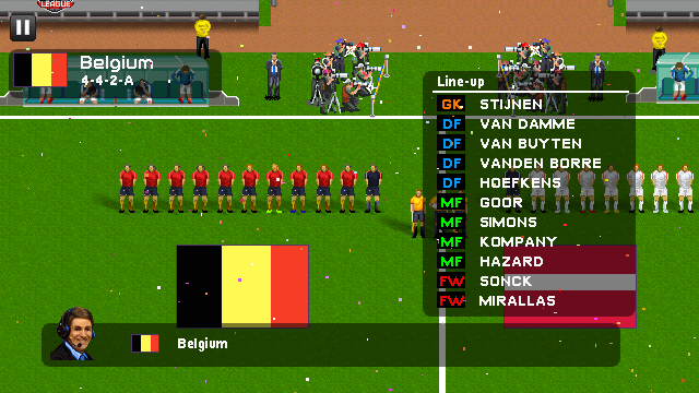 Real Soccer 2012 (J2ME) screenshot: The teams are introduced before the match starts (640x360 version).
