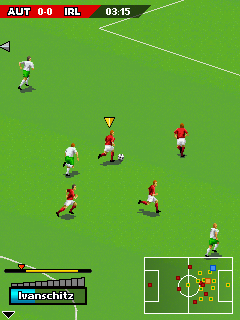 Real Soccer 2012 (J2ME) screenshot: Austria moves towards the goal (240x320 version).