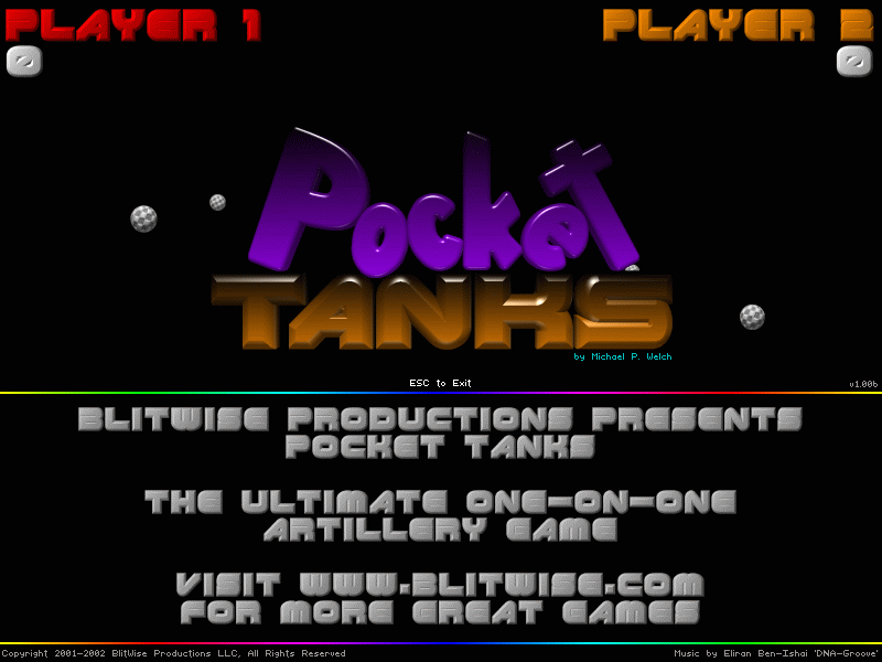 Pocket Tanks (Windows) screenshot: Title Screen