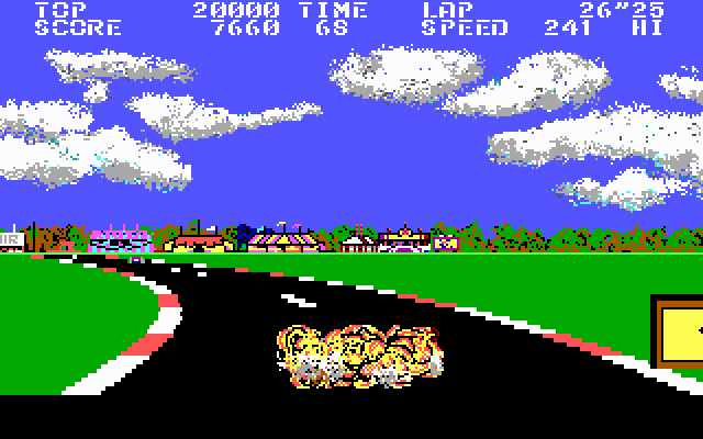 Pole Position II (DOS) screenshot: Oops, a crash! (EGA)