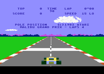 Pole Position (Atari 8-bit) screenshot: Title screen and game demo mode