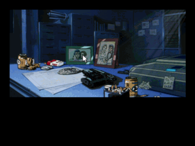 Policenauts (PlayStation) screenshot: Move the cursor over the object you want to interact with