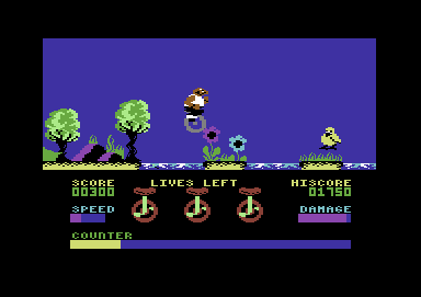 Velocipede II (Commodore 64) screenshot: Two jumps in quick succession here