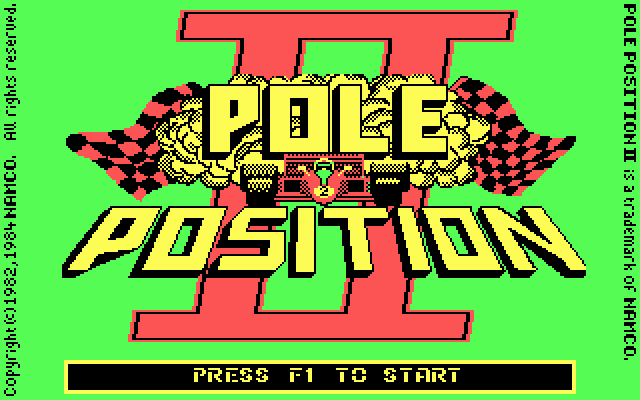 Pole Position II (DOS) screenshot: title screen (CGA)
