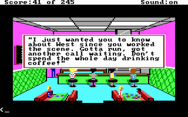 Police Quest: In Pursuit of the Death Angel (DOS) screenshot: ... But only a quick one!