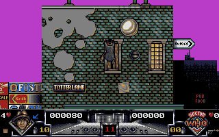 Dalek Attack (DOS) screenshot: Scampering above the parquets and alleyways
