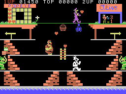 Popeye (ColecoVision) screenshot: Collect hearts on the first level