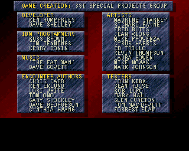 Pools of Darkness (Amiga) screenshot: Credits SSI