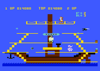 Popeye (Atari 5200) screenshot: Gameplay on a pirate ship...