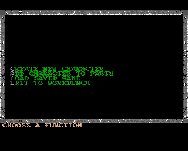 Pool of Radiance (Amiga) screenshot: Main menu