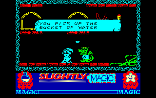 Slightly Magic (Amstrad CPC) screenshot: You get messages for picking up items.