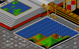 Populous (DOS) screenshot: The basic grassy plains world