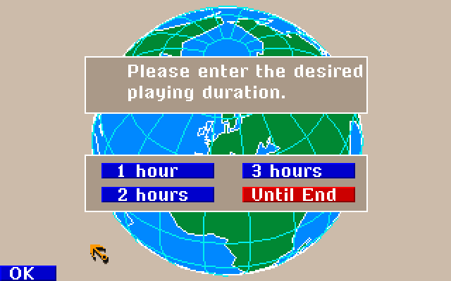 Ports of Call (Amiga) screenshot: Entering the playing duration