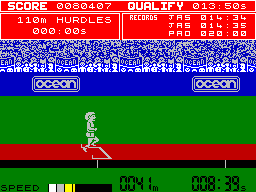 Daley Thompson's Decathlon (ZX Spectrum) screenshot: 100 meters Hurdles