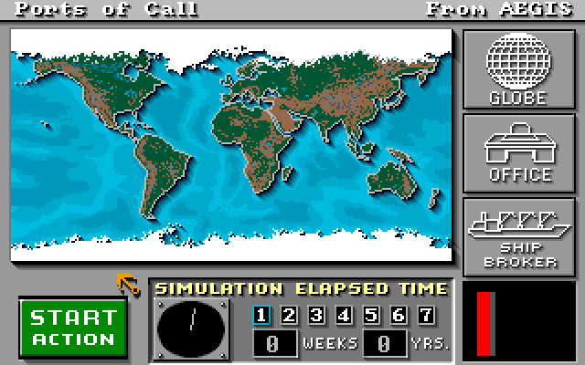 Ports of Call (Amiga) screenshot: World simulation display