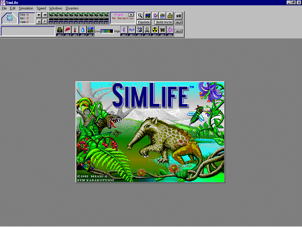 SimLife (Windows 3.x) screenshot: Title screen