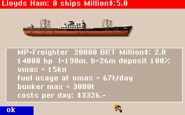 Ports of Call (Amiga) screenshot: Ship info