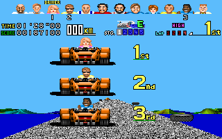 Power Drift (DOS) screenshot: Finished in pole position