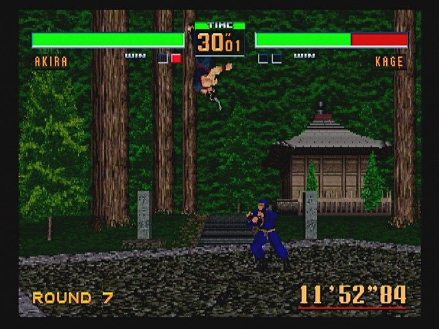 Virtua Fighter 2 (SEGA Saturn) screenshot: Vs. Kage (I hate it when he throws me in the air!)