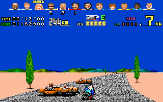 Power Drift (DOS) screenshot: Bonus stage - ride a bike against the cars