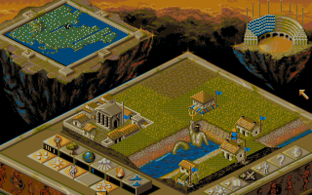 Populous II: Trials of the Olympian Gods (DOS) screenshot: Poseidon wrecking havoc!