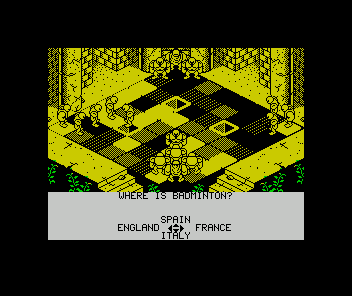 Powerplay: The Game of the Gods (ZX Spectrum) screenshot: Repeating questions in the same game - a fatal flaw for any quiz game