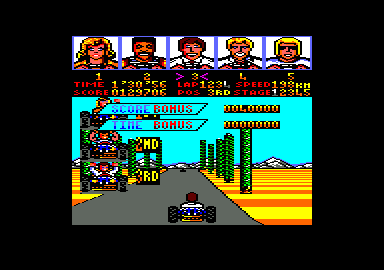 Power Drift (Amstrad CPC) screenshot: The top 2 have finished, with me 3rd