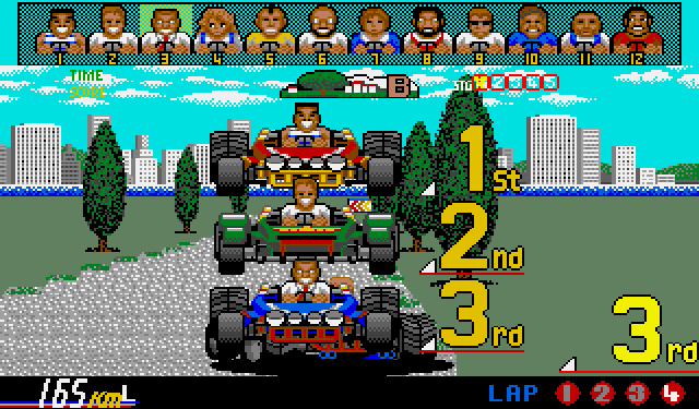 Power Drift (Amiga) screenshot: End of the race, showing your position