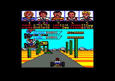 Power Drift (Amstrad CPC) screenshot: Got 2nd place, with bonus points being assigned
