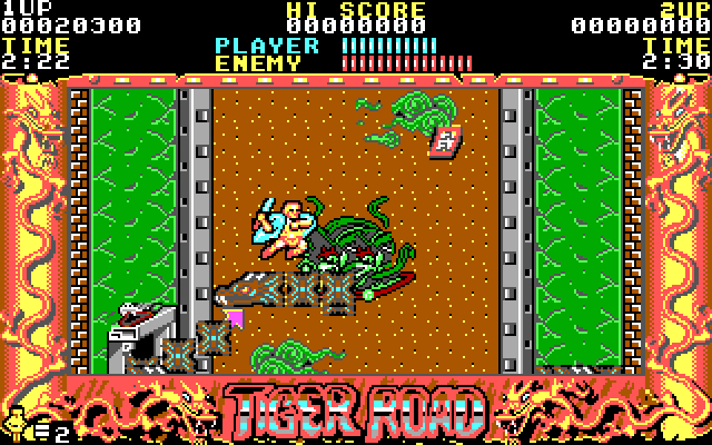 Tiger Road (DOS) screenshot: Level 6 (EGA).