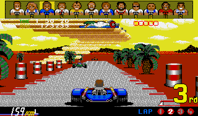 Power Drift (Amiga) screenshot: Tracks go over and under each other
