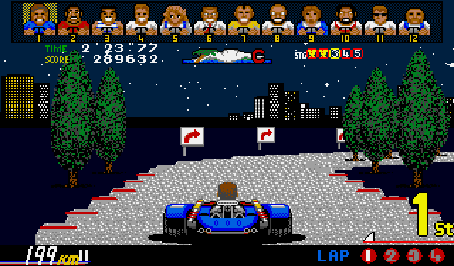 Power Drift (Amiga) screenshot: A night stage