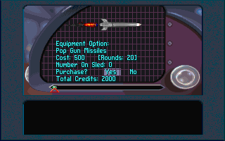 CyberRace (DOS) screenshot: Equipment selection
