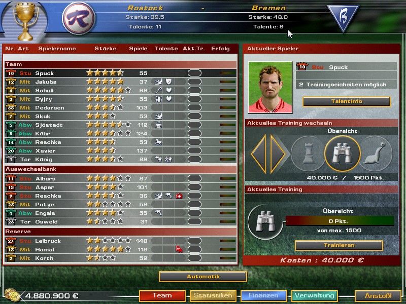 Heimspiel 2006: Der Fußballmanager (Windows) screenshot: training screen