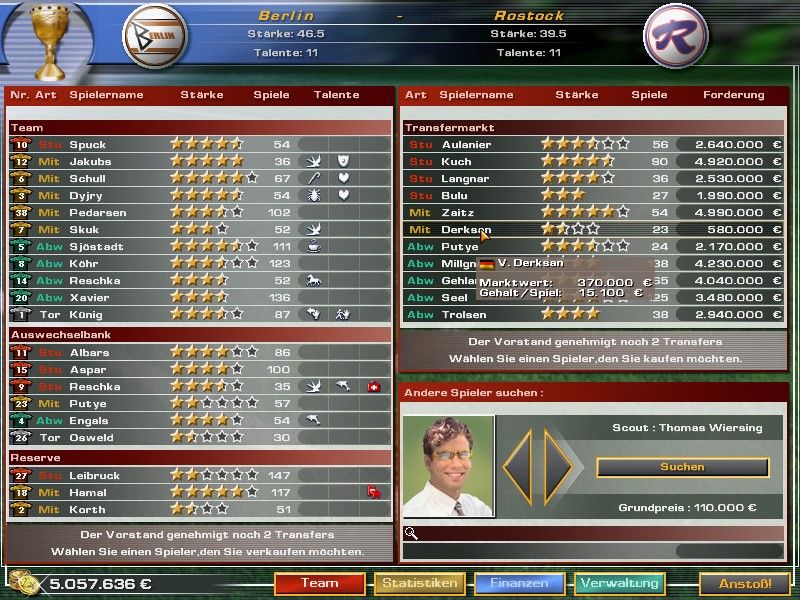 Heimspiel 2006: Der Fußballmanager (Windows) screenshot: transfer market