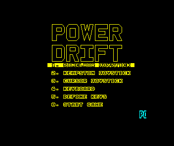 Power Drift (ZX Spectrum) screenshot: Control options menu