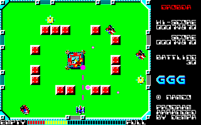 Grobda (Sharp X1) screenshot: Battling the Fortress in round 30
