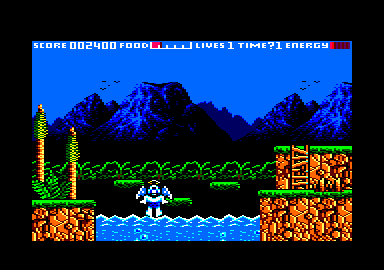 Prehistorik (Amstrad CPC) screenshot: Drowning