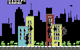 Rampage (Commodore 64) screenshot: Rampaging in progress (US version)