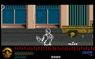 Predator 2 (DOS) screenshot: Shoot the MkIII weapon icon to get machine gun.