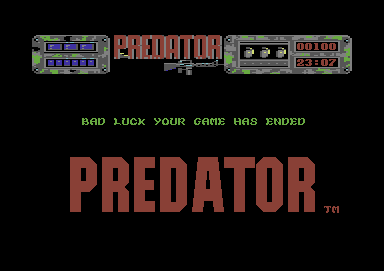 Predator (Commodore 64) screenshot: game over