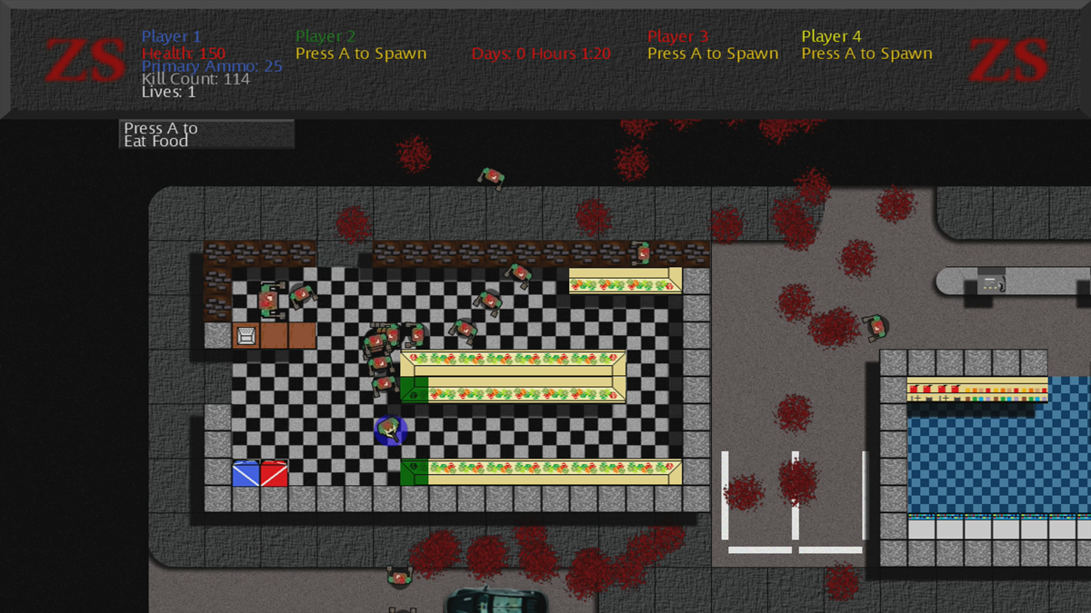 Zombie Square (Xbox 360) screenshot: We refill health in the food store (Trial version)