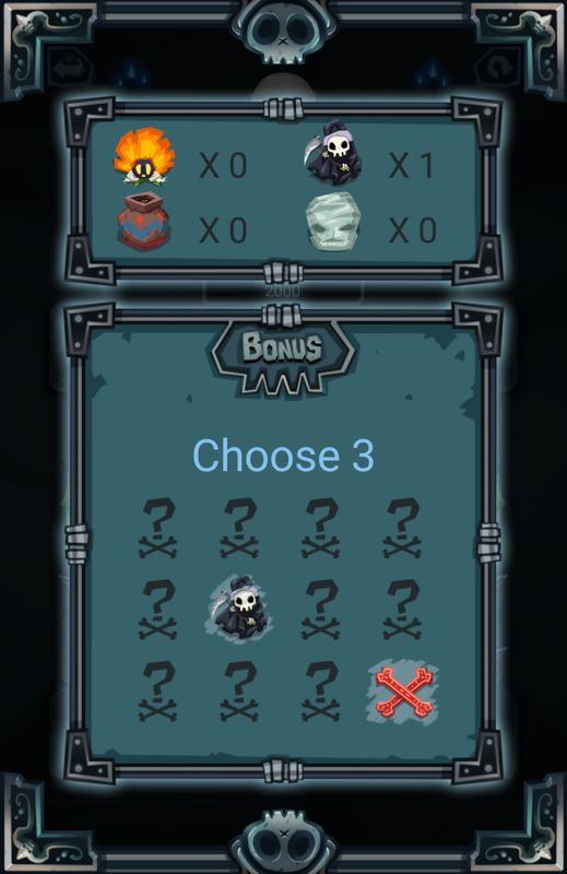 Muertitos (Android) screenshot: Choose three bonuses from the list.