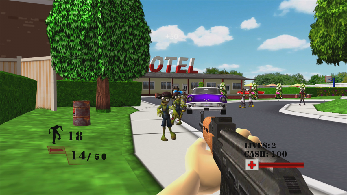 Zombie Defense Squad (Xbox 360) screenshot: Shooting at some zombies (Trial version)