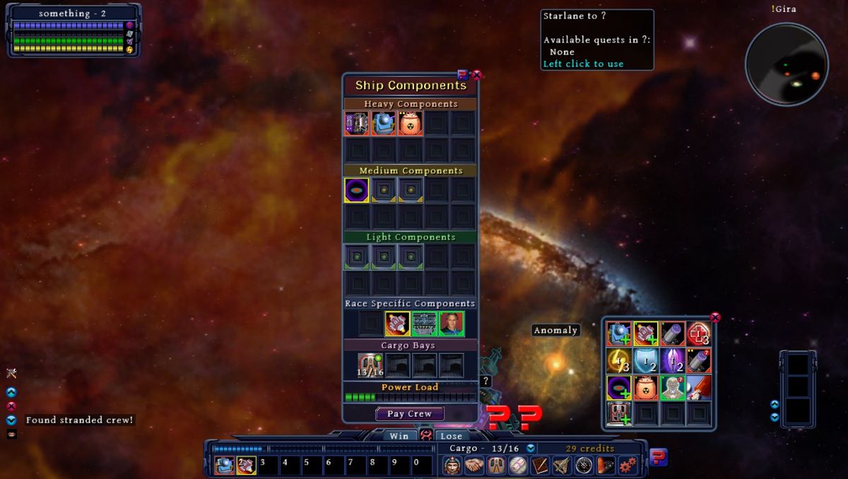 Drox Operative (Windows) screenshot: Ship components and inventory.