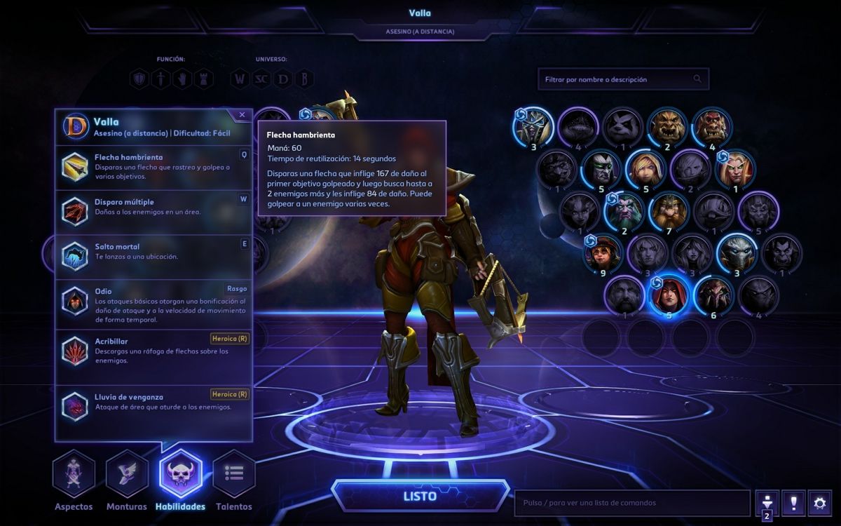 Heroes of the Storm (Windows) screenshot: Description of a Valla skill (Spanish version)