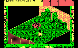 Fairlight II (Amstrad CPC) screenshot: Avoid or fight the dog?