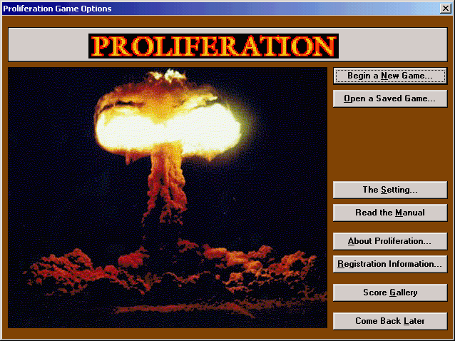 Proliferation (Windows 3.x) screenshot: Title screen