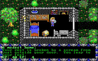 Prophecy (DOS) screenshot: The adventure begins in your house in the serene village of CrissCross.