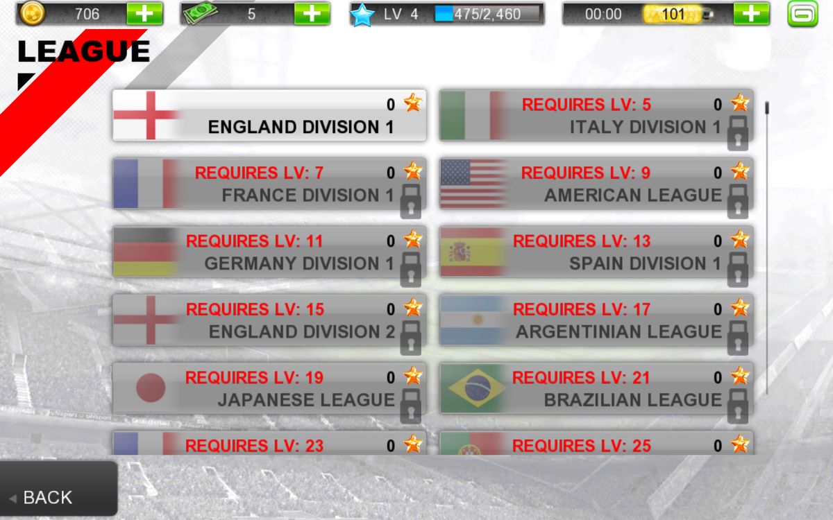 Real Football 2012 (Android) screenshot: Some of the available leagues